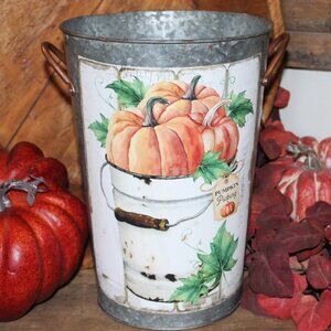 NEW Large Rustic Galvanized Metal Fall Farmhouse Pumpkin Bucket Pail